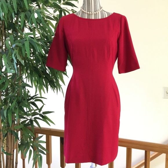 πHPπTahari Red Sheath Dress Size 4P - Picture 3 of 10
